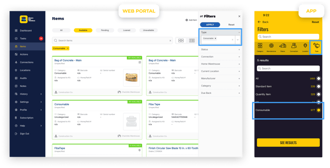 consumables filtered view