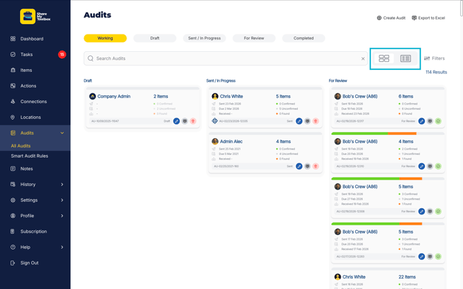 Audits-Card and Grid View
