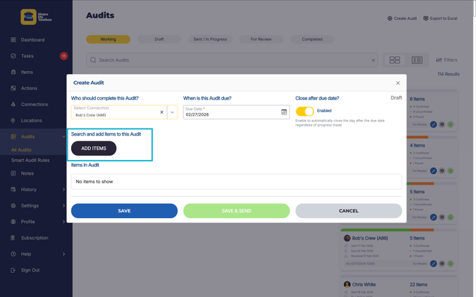 Audits-Create New-Add Items Button