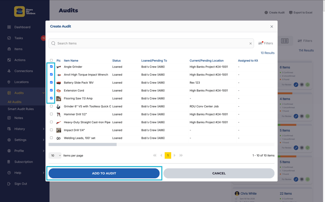 Audits-Create New-Add Items Selected to Audit