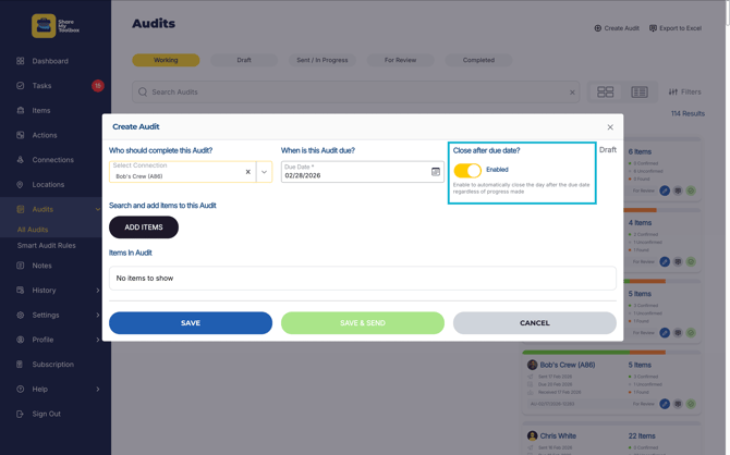 Audits-Create New-Close after Due Date