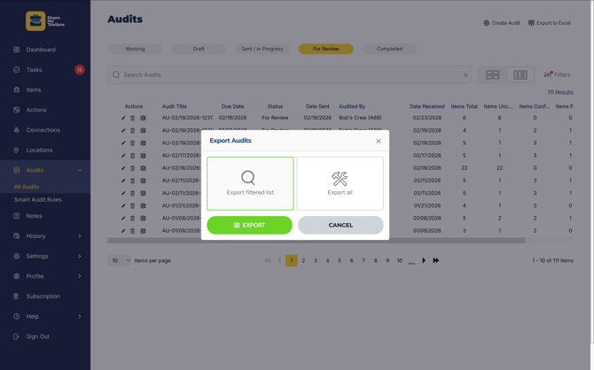 Audits-Download Multiple Options