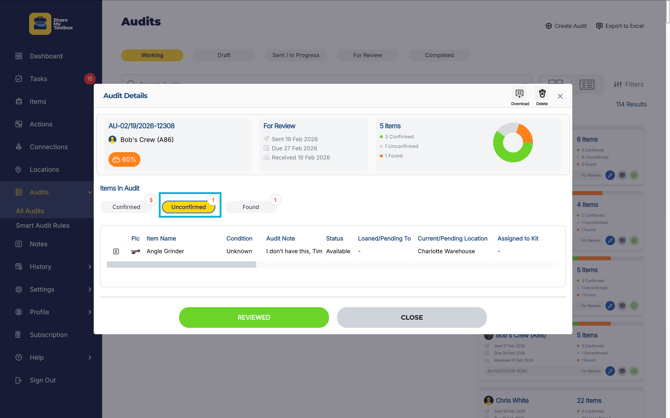 Audits-Review-Unconfirmed Items
