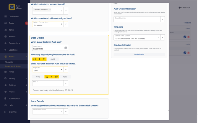 Audits-Smart Audit-Add-Date Details