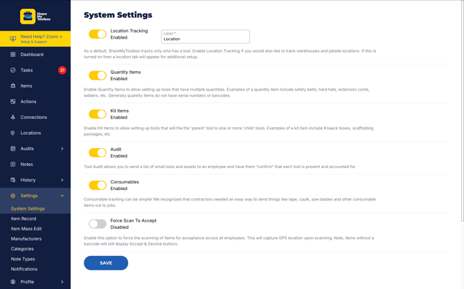 system settings